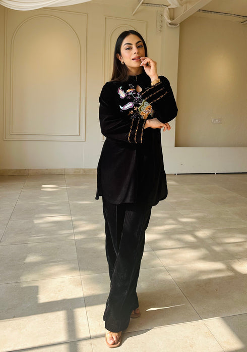 Black Velvet Embroidered Fusion Set